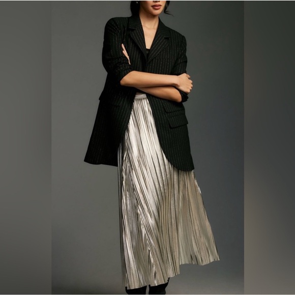 New Maeve Anthropologie black metálico pinstriped blazer xxsmall - Picture 5 of 5